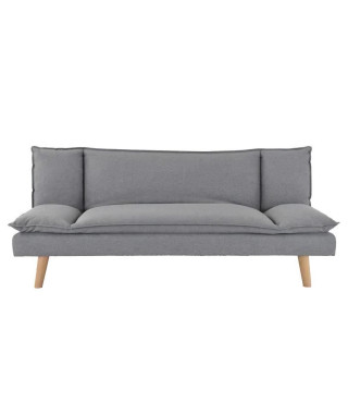 Banquette convertible clic-clac 3 places - Tissu gris et pieds en bois - L 181 x P 90 x H 74 cm - TINA