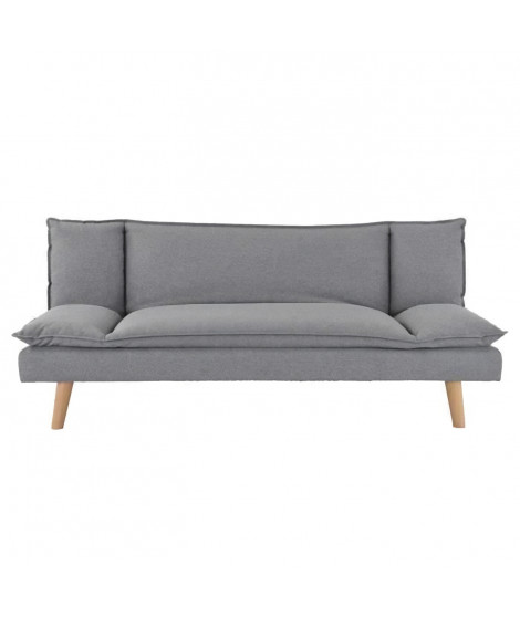 Banquette convertible clic-clac 3 places - Tissu gris et pieds en bois - L 181 x P 90 x H 74 cm - TINA