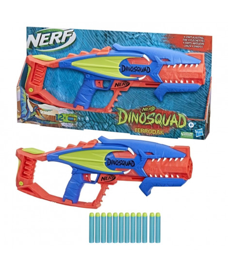 Nerf DinoSquad Terrodak,  jeu d'extérieur pour enfants, 12 fléchettes Nerf Elite, blaster Nerf en forme de dinosaure