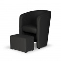 NUNO Fauteuil cabriolet + pouf en simili noir - L 59 x P 63 x H 77 cm