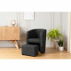 NUNO Fauteuil cabriolet + pouf en simili noir - L 59 x P 63 x H 77 cm