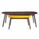 Lot de 2 Tables basses ovales - Imitation bois noyer et jaune - JASON - L 120 x P 70 x H 43 cm et L 66 x P 42 x H 33 cm
