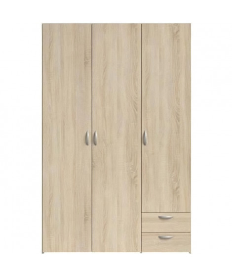 Armoire VARIA - Décor chene - 3 portes battantes + 2 tiroirs - L 120 x H 185 x P 51 cm - PARISOT