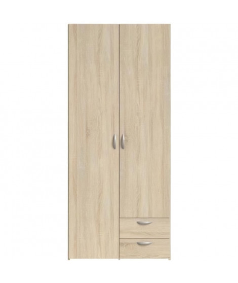 Armoire VARIA - Décor chene - 2 portes battantes + 2 tiroirs - L 81 x H 185 x P 51 cm - PARISOT