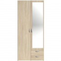 Armoire VARIA - Décor chene - 2 portes battantes + miroir + 2 tiroirs - L 81 x H 185 x P 51 cm - PARISOT