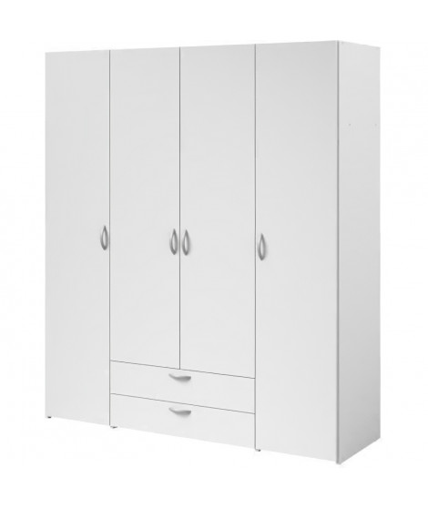 Armoire VARIA - Décor blanc - 4 portes battantes + 2 tiroirs - L 160 x H 185 x P 51 cm - PARISOT