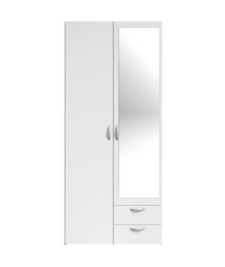 Armoire VARIA - Décor blanc - 2 portes battantes + 1 miroir + 2 tiroirs - L 81 x H 185 x P 51 cm - PARISOT