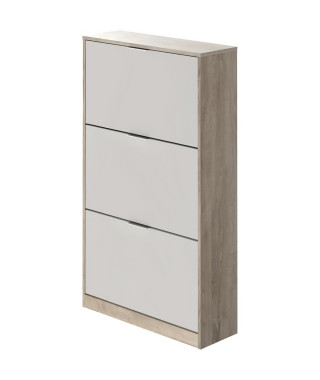 Meuble a chaussure 3 portes - Décor chene et blanc - 75x25x128 cm - Leona