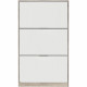 Meuble a chaussure 3 portes - Décor chene et blanc - 75x25x128 cm - Leona