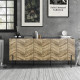 Buffet - Décor noyer et noir - pied en métal noir - 3 portes - HARTLEY - L 160 x P 43 x H 60 cm