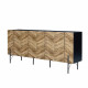Buffet - Décor noyer et noir - pied en métal noir - 3 portes - HARTLEY - L 160 x P 43 x H 60 cm