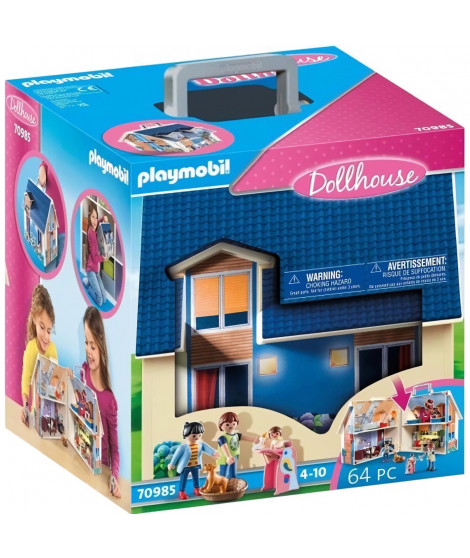 PLAYMOBIL - Maison Transportable Bleue - 3 personnages - Accessoires inclus