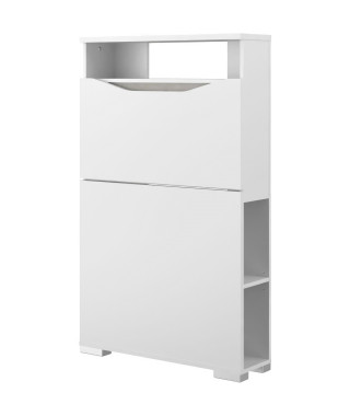 Console-buffet- bureau 2 en 1 BE ALIVE - Décor blanc brillant et béton - 1 abattant et 5 niches - L 78 x P 22 x H 129 cm - PA…