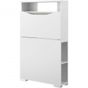 Console-buffet- bureau 2 en 1 BE ALIVE - Décor blanc brillant et béton - 1 abattant et 5 niches - L 78 x P 22 x H 129 cm - PA…