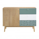 Buffet - Chene et vert - Style scandinave - 1 porte - GARDENIA - L 110 x P 45 x H 80 cm