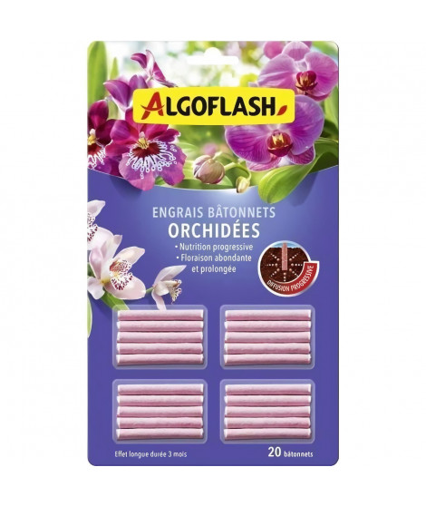 ALGOFLASH - Bâtonnets Engrais Orchidées 20 bâtonnets - Action jusqu'a 3 mois