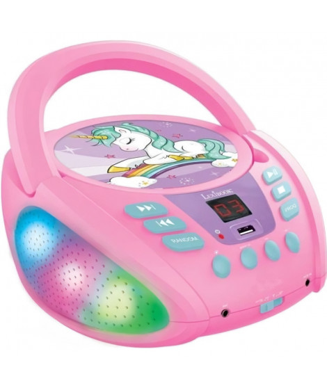 Lecteur CD Portable Bluetooth Licorne - LEXIBOOK - Effets Lumineux - USB - Enfant - Violet - Rose