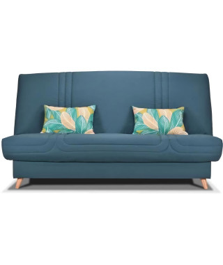 COMFORT BULTEX Banquette clic - Tissu bleu + Coussins déco jungle - L193 x P95 x H101- MONA