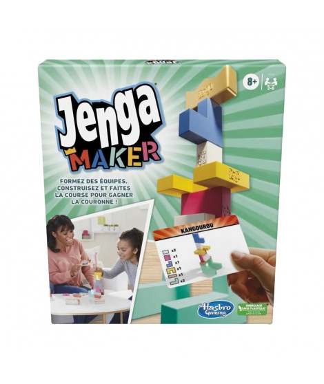 Jenga Maker, tour d'empilage avec blocs en bois massif véritable, jeu pour enfants, a partir de 8 ans, pour 2 a 6 joueurs