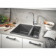 GROHE Evier de cuisine composite avec égouttoir K500, 555 x 460 mm, 2 bacs, quartz composite, siphon et bonde inclus, 31648AT0