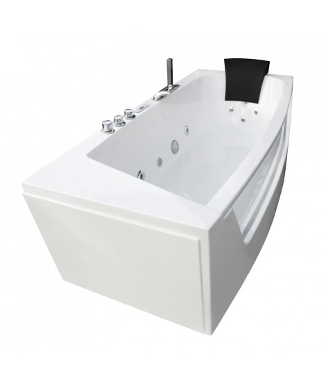 Baignoire Balnéo - Pack Luxe - 185x90x68cm - Appuie-tete - Systeme Air Bubble - LED - Cascade d'eau