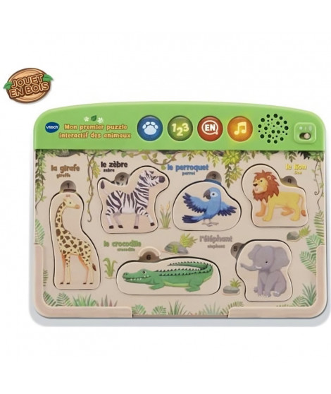 VTECH - Play Green - Mon Premier Puzzle Interactif des Animaux - Jouet Bois FSC