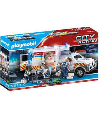 PLAYMOBIL - 70936 - City Action Les Secouristes - Ambulance avec secouristes et blessé