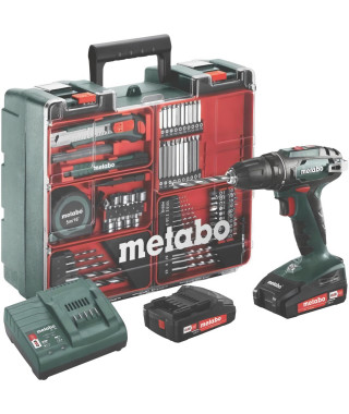 METABO Perceuse visseuse BS18 avec 2 batteries 18 V 2 Ah Li-ion, un chargeur et un coffret de 73 accessoires