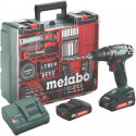 METABO Perceuse visseuse BS18 avec 2 batteries 18 V 2 Ah Li-ion, un chargeur et un coffret de 73 accessoires