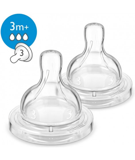 PHILIPS AVENT SCF633/27 Lot de 2 tétines Natural - 3 mois et + - Débit moyen (3 trous)