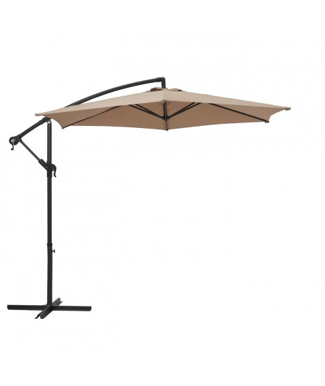 Parasol déporté diametre 3m - structure en aluminium avec toile polyester 180g- Taupe -  Tohota