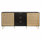 Buffet  2 portes et 3 tiroirs - MDF laqué noir et cannage en rotin naturel - L 180 x P 40 x H 80 cm - HARROD