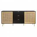 Buffet  2 portes et 3 tiroirs - MDF laqué noir et cannage en rotin naturel - L 180 x P 40 x H 80 cm - HARROD