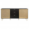 Buffet  2 portes et 3 tiroirs - MDF laqué noir et cannage en rotin naturel - L 180 x P 40 x H 80 cm - HARROD