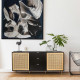 Buffet  2 portes et 3 tiroirs - MDF laqué noir et cannage en rotin naturel - L 180 x P 40 x H 80 cm - HARROD
