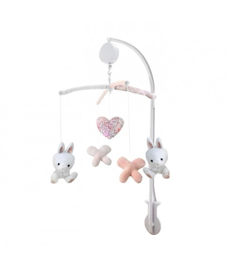 DOMIVA Mobile musical Lapinou - Arche PVC - Peluches amovibles - Blanc/rose - 34 x 65 cm