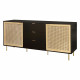 Buffet  2 portes et 3 tiroirs - MDF laqué noir et cannage en rotin naturel - L 180 x P 40 x H 80 cm - HARROD