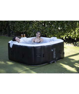 Spa gonflable avec bandeau LED SUNSPA - AC02-LED - 185 x 65 cm - 6 places - Carré (Avec filtre, cadenas, tapis de sol et couv…