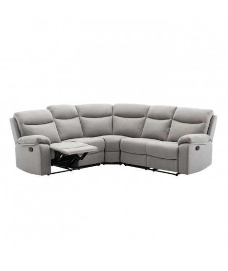 Canapé d'angle dont 2 places relax manuel - Tissu gris - Classique - L 230 x P 230 x H 100 cm - HARVEY