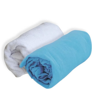 DOMIVA Drap housse + Alese Uni - 100% Coton - Traité Sanitized - Turquoise - 60 x 120 cm