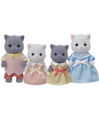SYLVANIAN FAMILIES - Famille chat persan - 4 personnages articulés et habillés - Pour enfants a partir de 3 ans