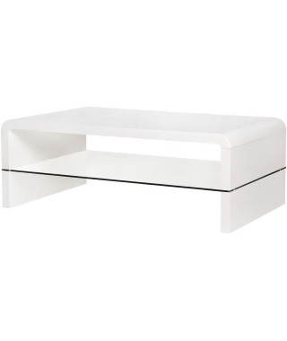 Table basse rectangulaire -MDF- Blanc laqué  - Style contemporain -1 étagere en verre - 120 x 60 x 40 cm - BELLA