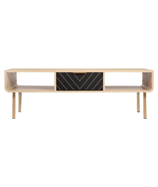 Table basse rectangulaire - Décor Chene et motifs - Elégance - 2 tiroirs et 2 niches - L 120 cm LINE
