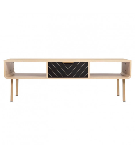 Table basse rectangulaire - Décor Chene et motifs - Elégance - 2 tiroirs et 2 niches - L 120 cm LINE