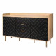 Buffet LINE - Décor bois et noir - 2 portes + 3 tiroirs - L 140 x P 40 x H 80 cm
