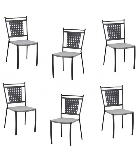 Lot de 6 chaises a manger de jardin - Style zellige - Acier thermolaqué + Textilene  - 50 x 59 x 91 cm