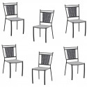 Lot de 6 chaises a manger de jardin - Style zellige - Acier thermolaqué + Textilene  - 50 x 59 x 91 cm