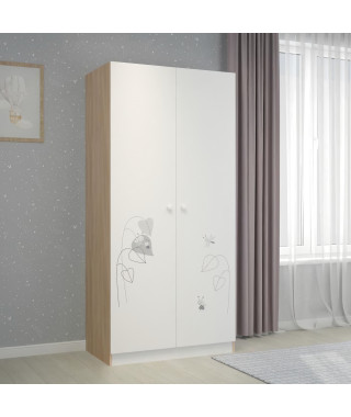 POLINI KIDS AMIS ZEN Armoire NINA  2 portes avec penderie blanc/naturel - Hauteur 190 cm.