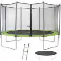 KANGUI Trampoline TWIN Ø 430cm - Vert - avec filet, échelle, couverture de protection