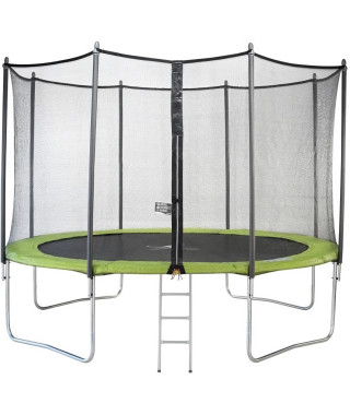 KANGUI Trampoline TWIN Ø 360cm - Vert - avec filet, échelle, couverture de protection